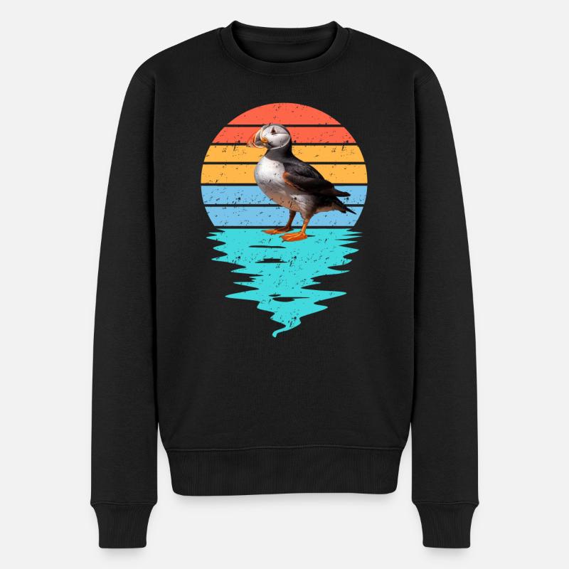 Cut Puffin in Sea - Männer Premium Bio Pullover - Schwarz