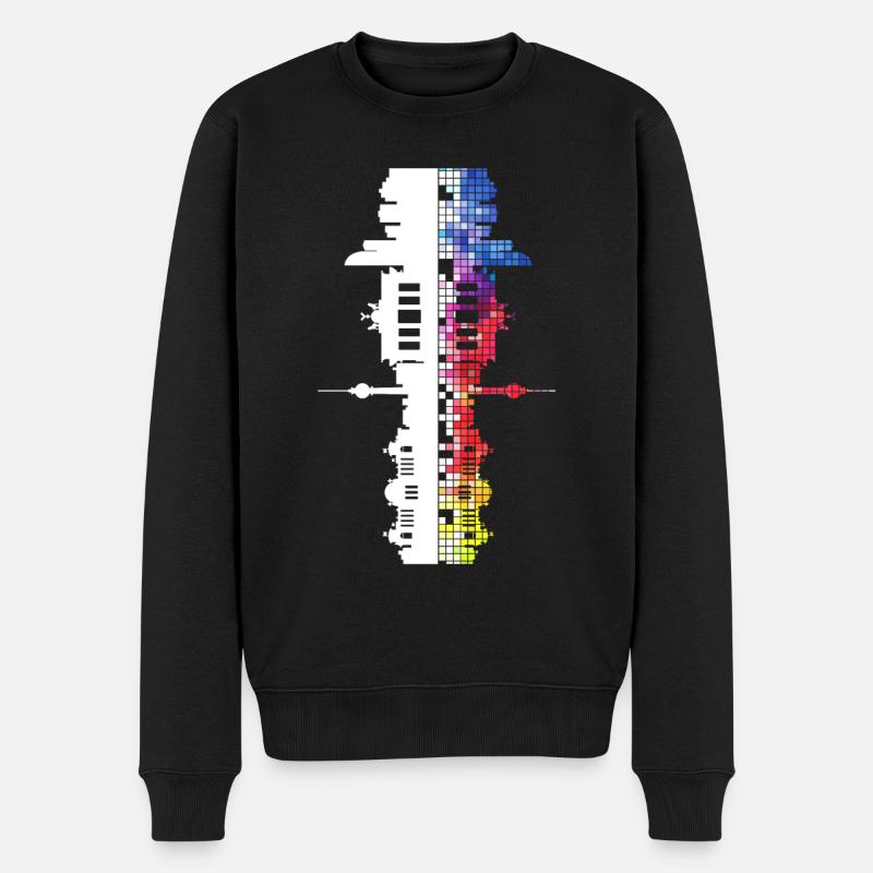 Berlin Deutschland Stadt Skyline Pixel Bunt - Männer Premium Bio Pullover - Schwarz