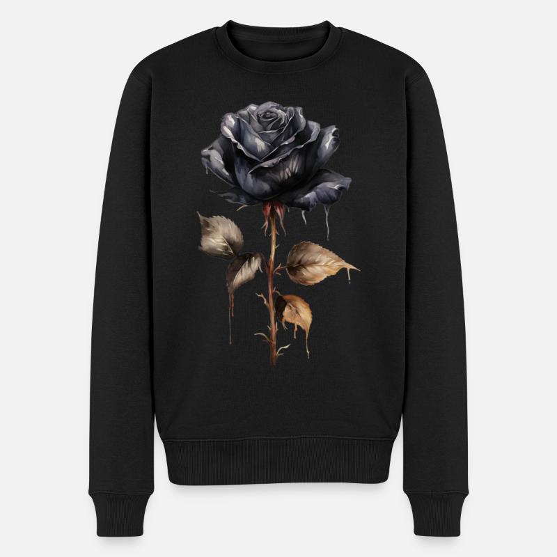 Einzelne schwarze Rose mit Stiel Dunkelheit - Männer Premium Bio Pullover - Schwarz