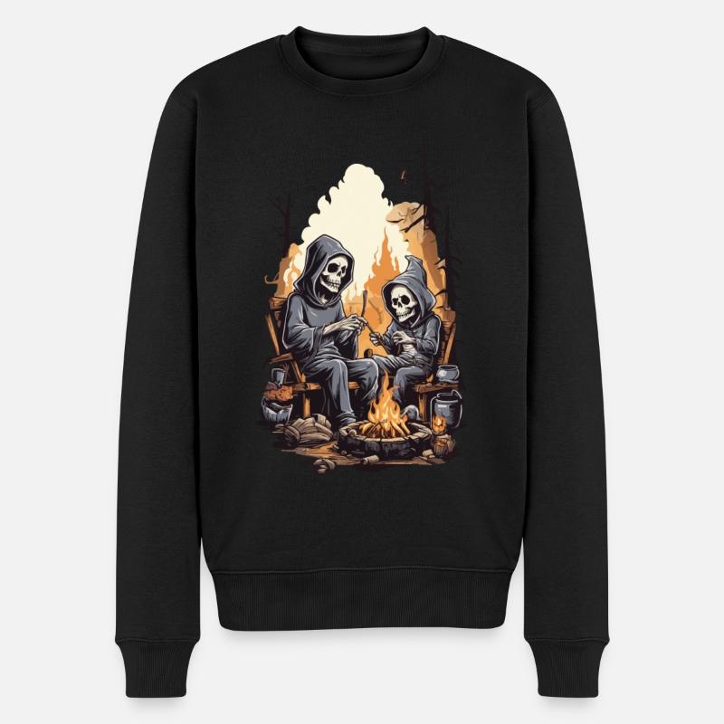 Kinder Halloween Grusel Lagerfeuer Skelette - Männer Premium Bio Pullover - Schwarz