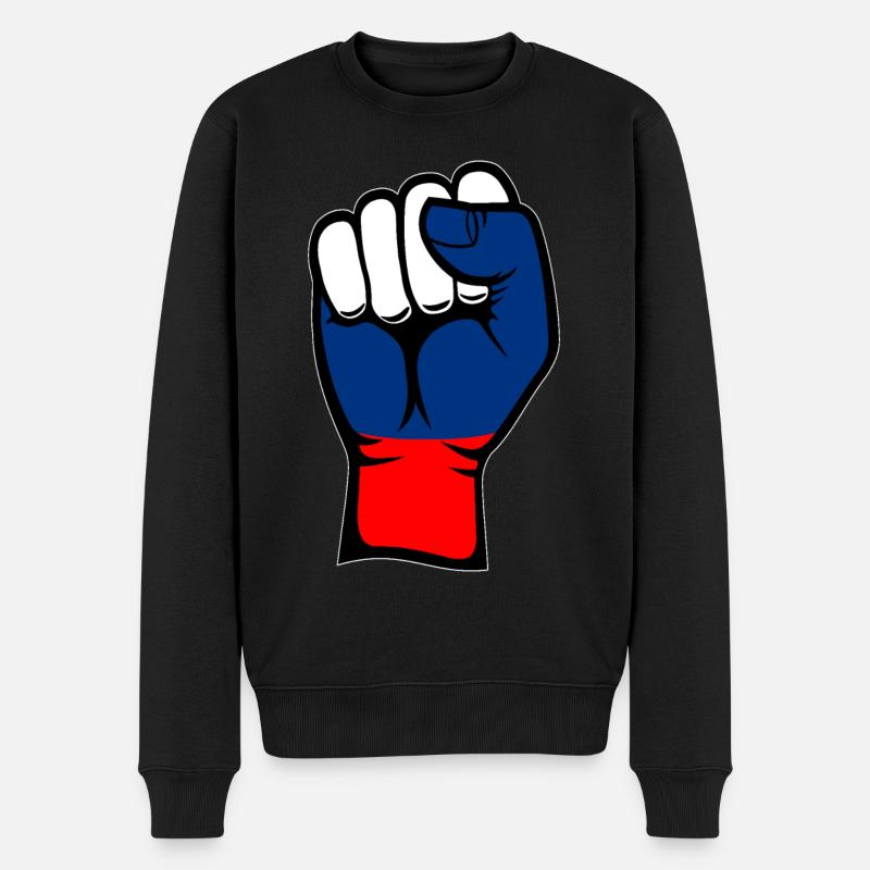Russland Flagge Faust - Männer Premium Bio Pullover - Schwarz