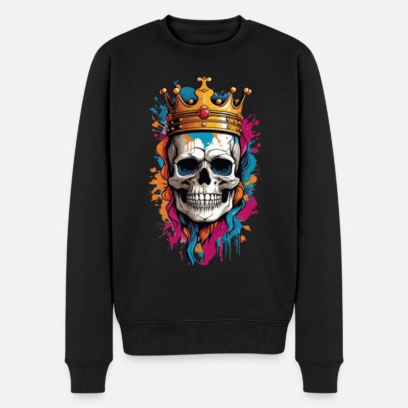 Totenkopf mit Krone Graffiti - Männer Premium Bio Pullover - Schwarz