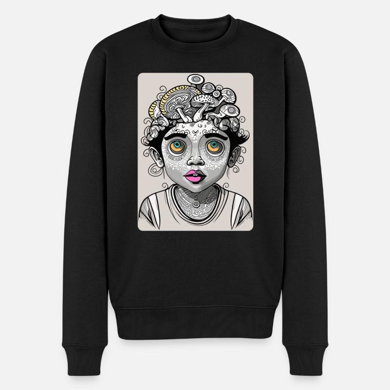 Enfant mystérieux psychédélique aux cheveux de champignon - Pull Premium bio Homme - noir