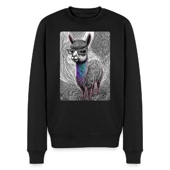 Schwarz-weißes Lama mit Brille - Männer Premium Bio Pullover - Schwarz - Vorne - Nico (187cm)