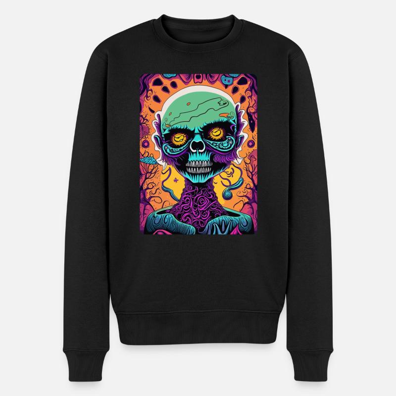 Gruseliges farbiges Zombie-Gesicht - Männer Premium Bio Pullover - Schwarz