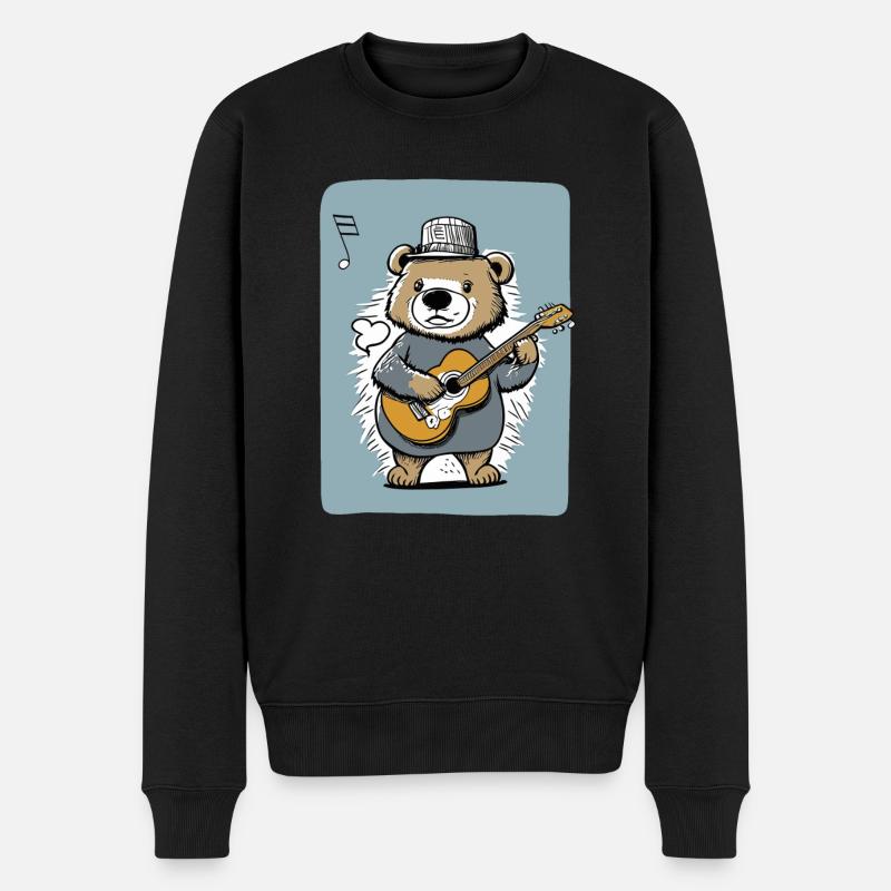 Niedlicher kindlicher Bär, der Gitarre spielt - Männer Premium Bio Pullover - Schwarz