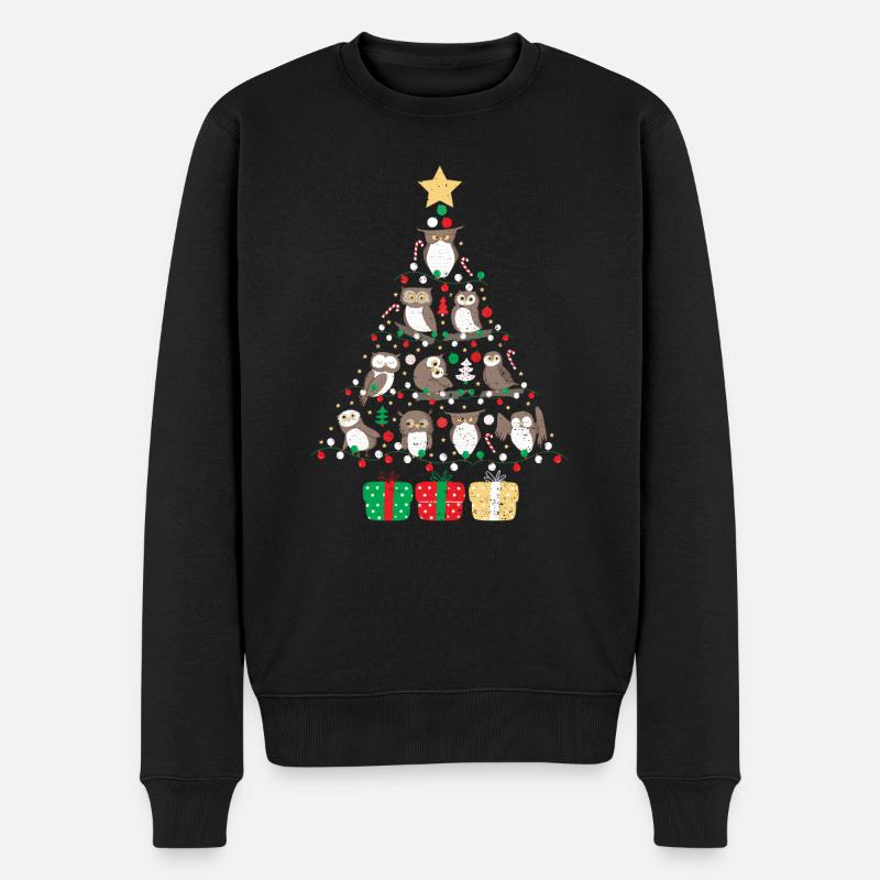 Owls Christmas Tree - Weihnachten - Männer Premium Bio Pullover - Schwarz
