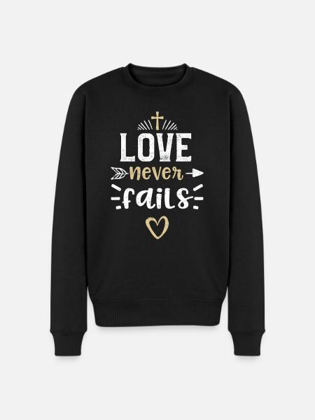Love never fails - Jesus - Männer Premium Bio Pullover - Schwarz