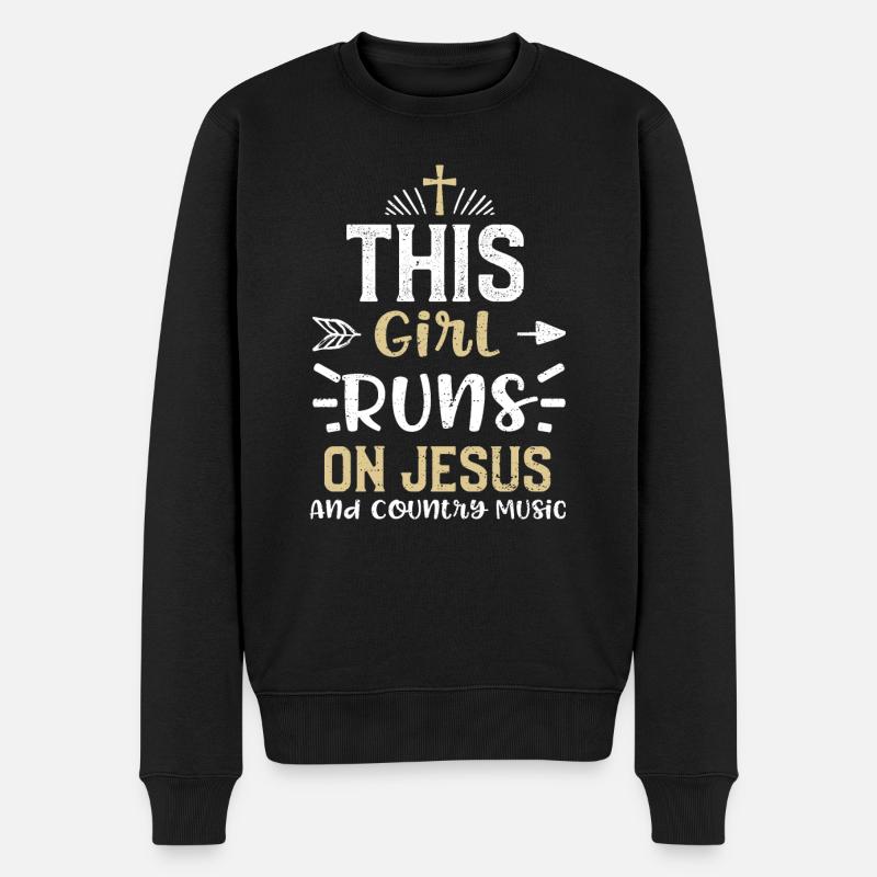 This Girl Runs On Jesus And Coun... - Männer Premium Bio Pullover - Schwarz