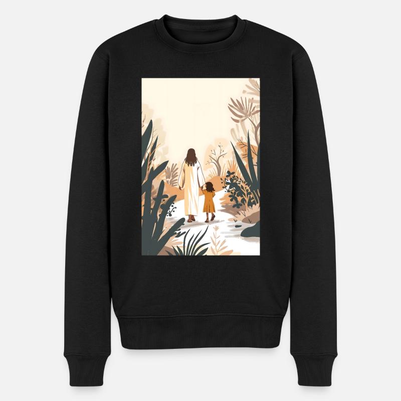 Jesus Christus Wandelt Mit Einem Mädchen, Komm - Männer Premium Bio Pullover - Schwarz