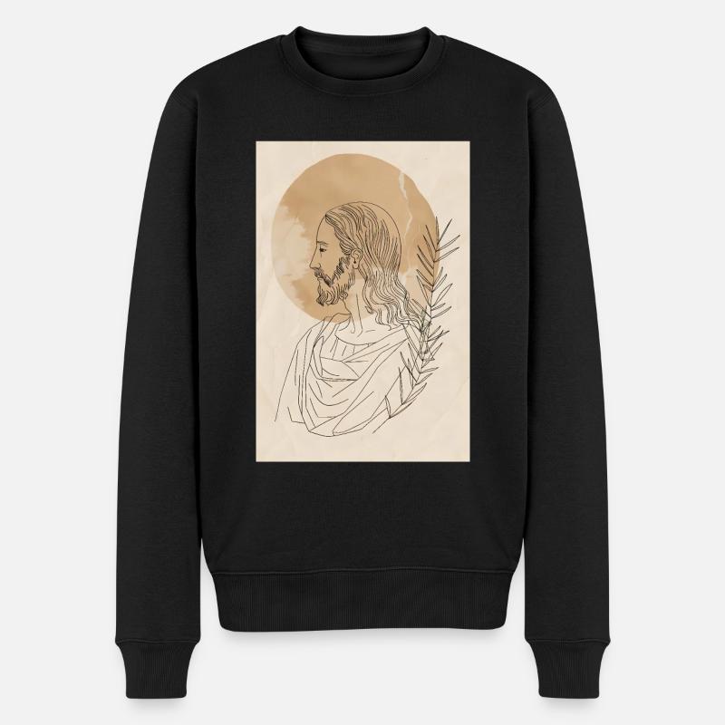 Einfacher Linien Jesus Kunstdruck, moderne - Männer Premium Bio Pullover - Schwarz