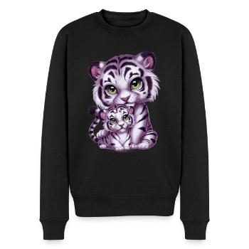 Weißer Tiger mit Tiger Mutter - Männer Premium Bio Pullover - Schwarz - Vorne - Nico (187cm)