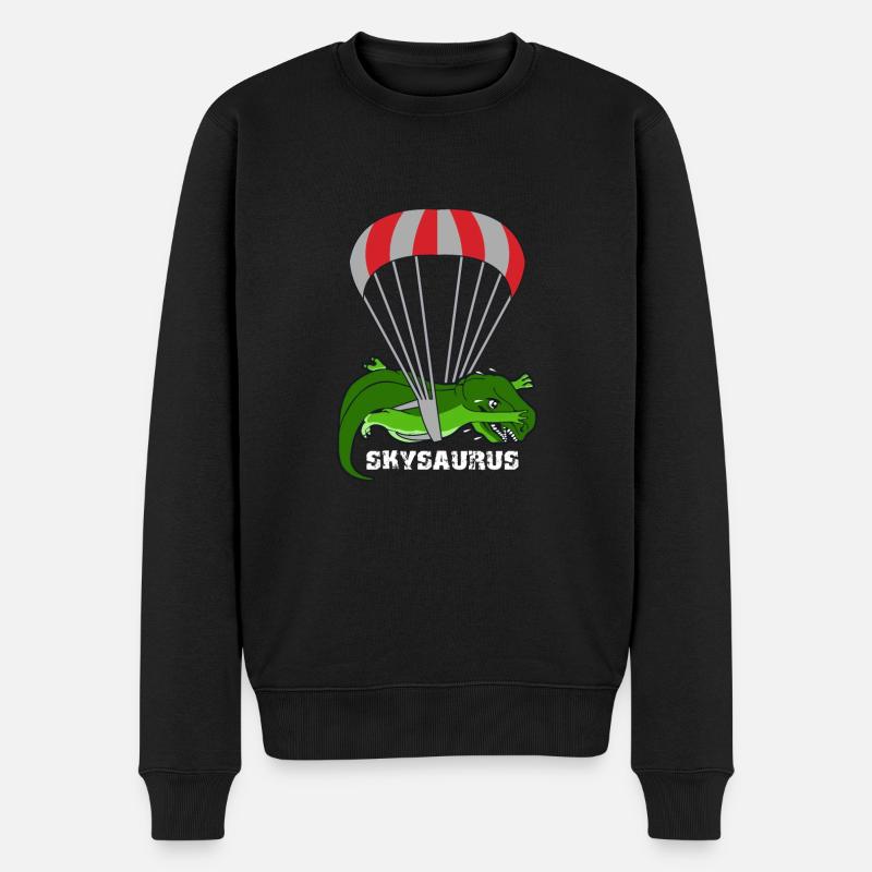 Fallschirmspringer Dinosaurier T-rex Lustig - Männer Premium Bio Pullover - Schwarz