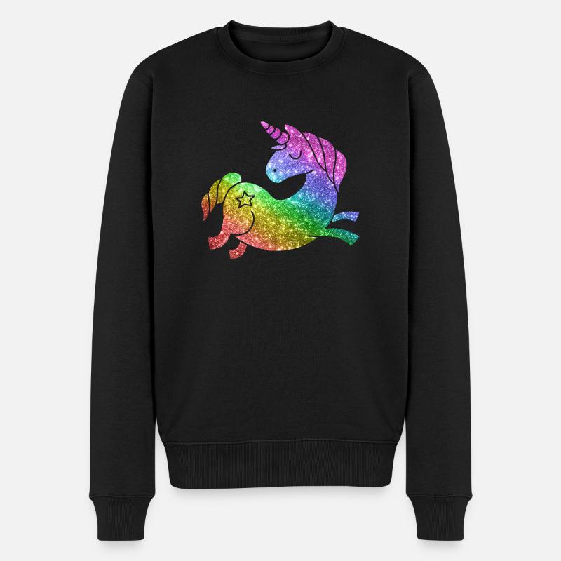 Regenbogen Glitzer Einhorn - Unicorn - Männer Premium Bio Pullover - Schwarz