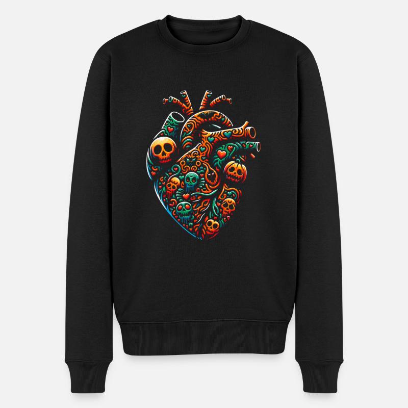 Buntes dekoratives Herz - Männer Premium Bio Pullover - Schwarz