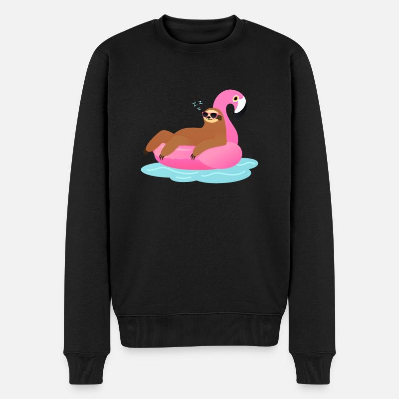 Faultier Schläft Auf Flamingo Schwimmtier - Männer Premium Bio Pullover - Schwarz