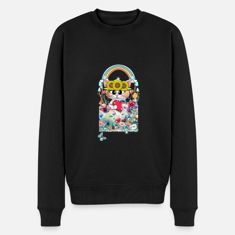 Chat Fleurs Jardin Enfants Filles - Pull Premium bio Homme - noir