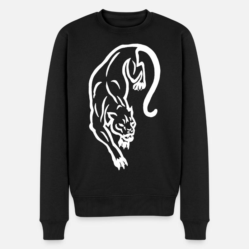 Weiße Panther-Silhouette - Männer Premium Bio Pullover - Schwarz