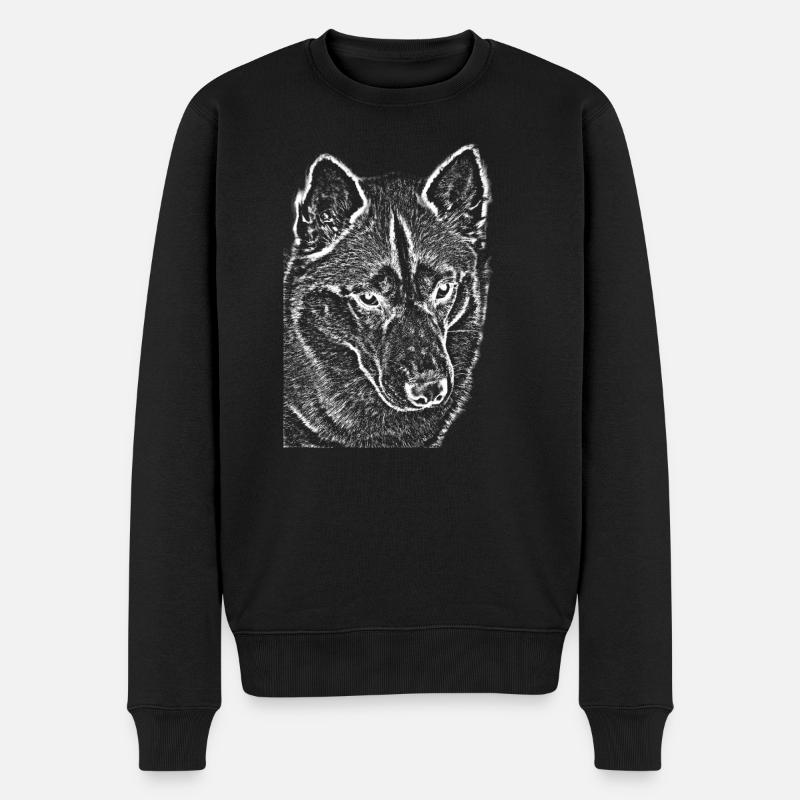 Wolfsblick Linienzeichnung Druckdesign Husky - Männer Premium Bio Pullover - Schwarz