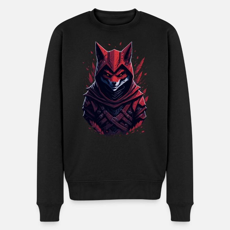 Fox Samurai - Männer Premium Bio Pullover - Schwarz