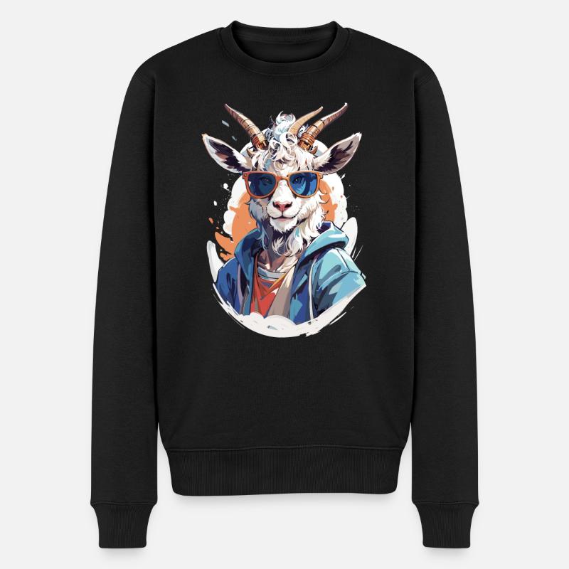 Chèvre avec lunettes de soleil - Pull Premium bio Homme - noir