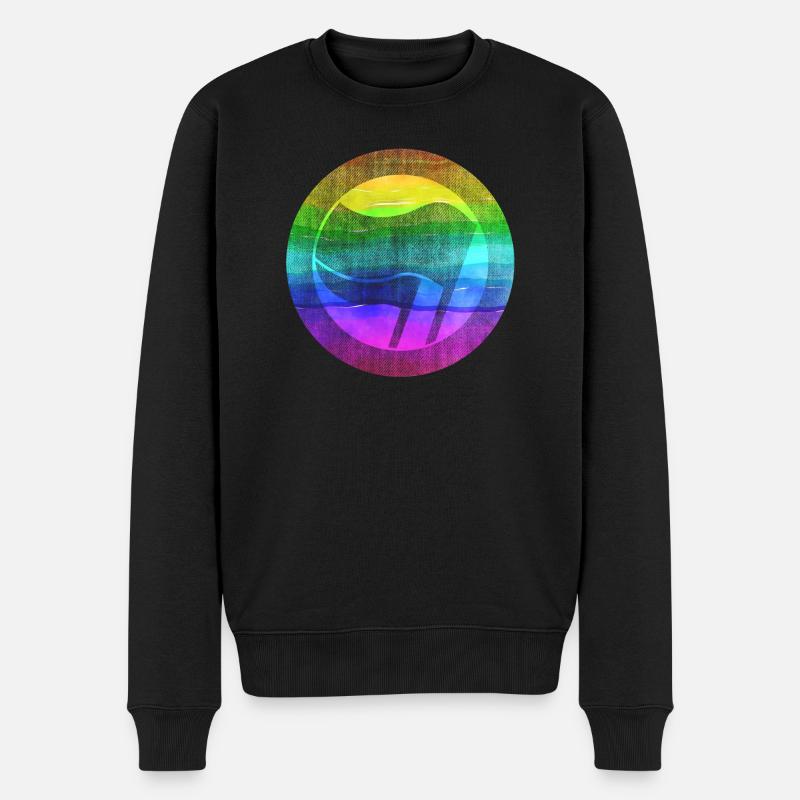 Flagge Regenbogen gegen Faschismus - Männer Premium Bio Pullover - Schwarz