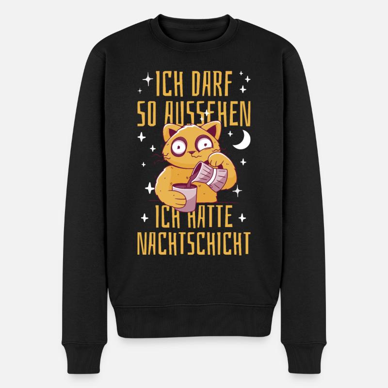 Nachtschicht Katze Kaffee - Männer Premium Bio Pullover - Schwarz
