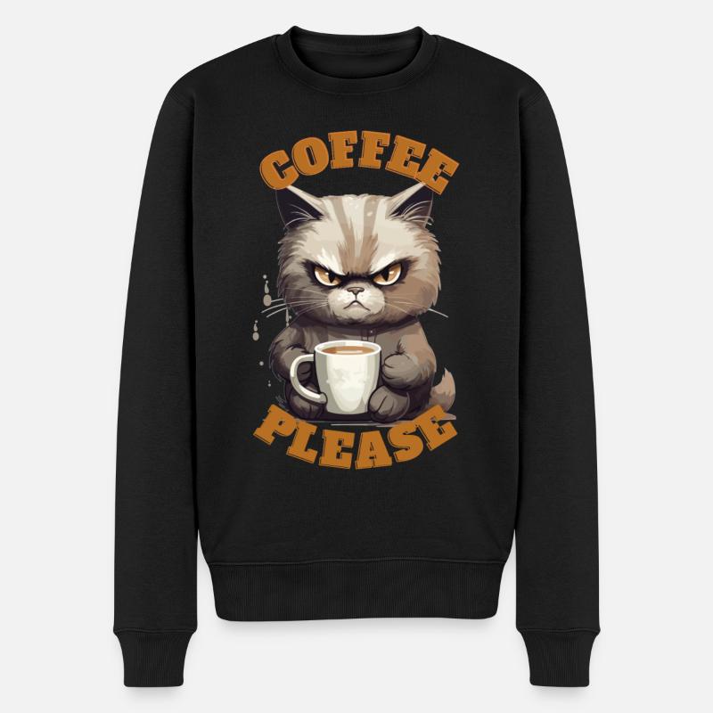 Coffee Please Cat - Männer Premium Bio Pullover - Schwarz