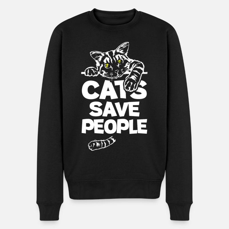 Cats Save People - Männer Premium Bio Pullover - Schwarz