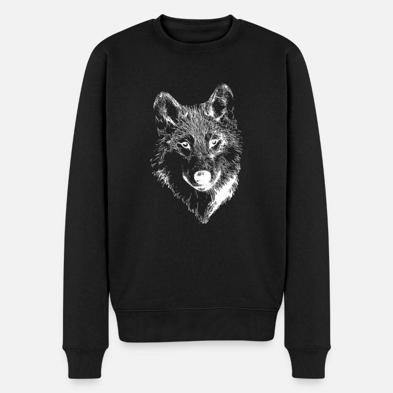 Zeichnung des Weißen Wolfs - Männer Premium Bio Pullover - Schwarz