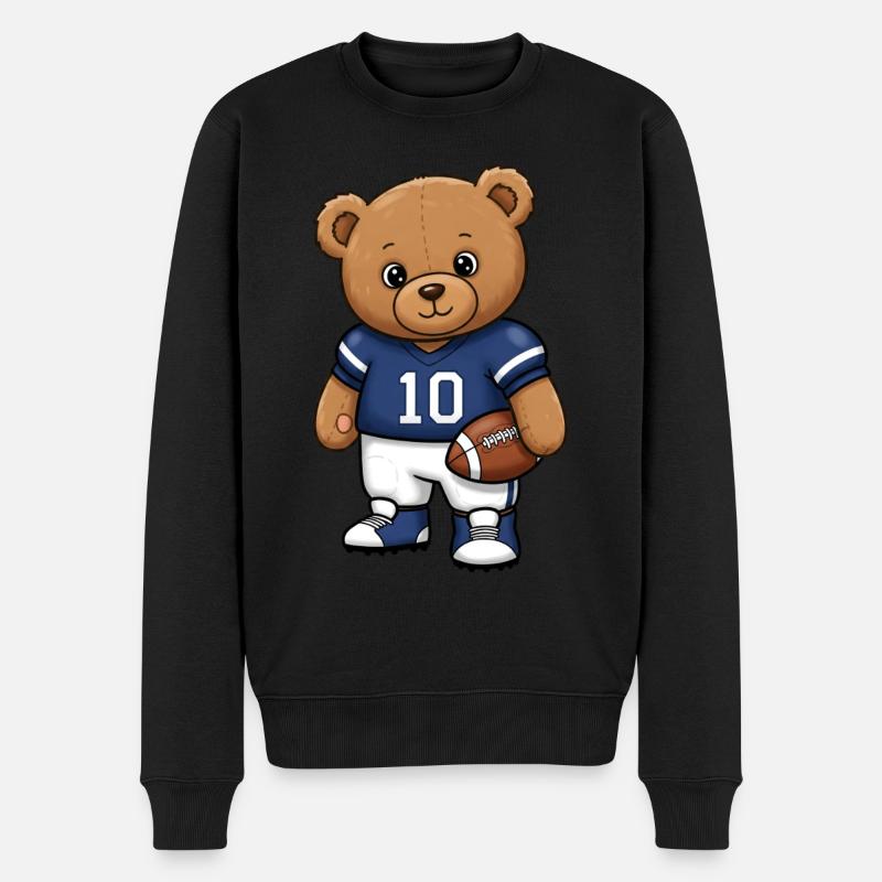 Teddybär Footballspieler - Männer Premium Bio Pullover - Schwarz