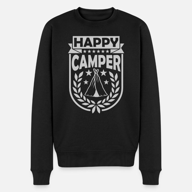 Zelt Happy Camper Logo - Männer Premium Bio Pullover - Schwarz