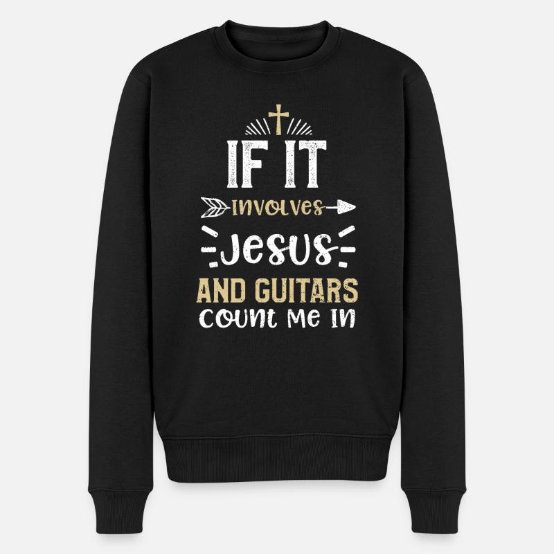 If It Involves Jesus And Guitars... - Männer Premium Bio Pullover - Schwarz