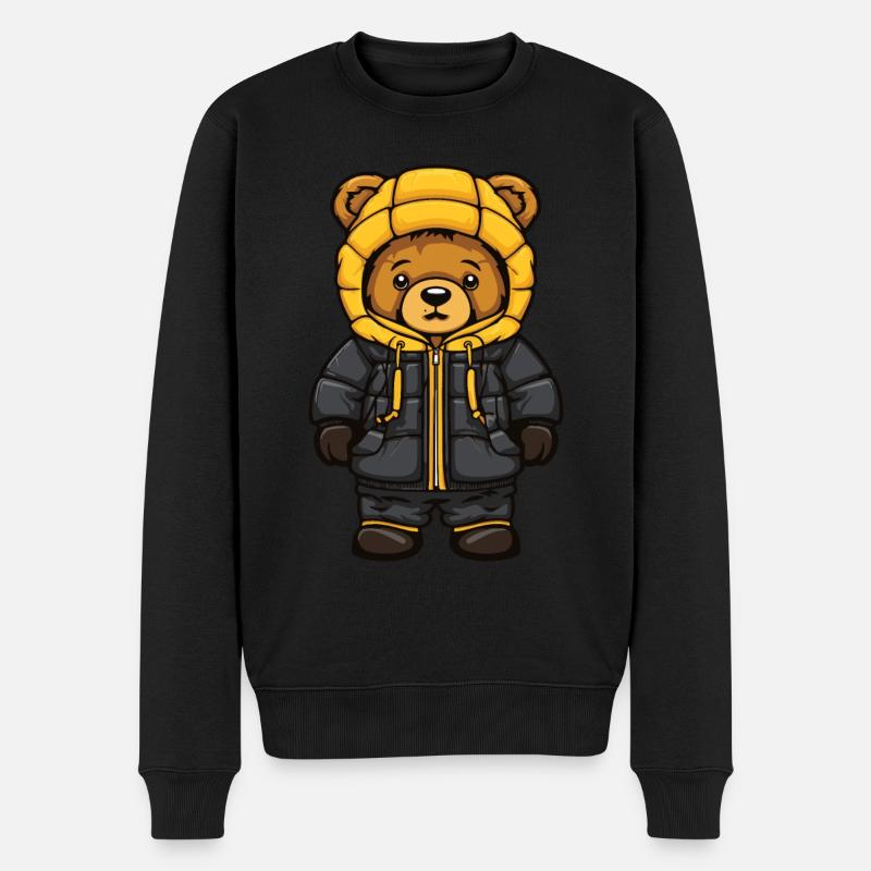 Bär Winter Comic Niedlich - Männer Premium Bio Pullover - Schwarz