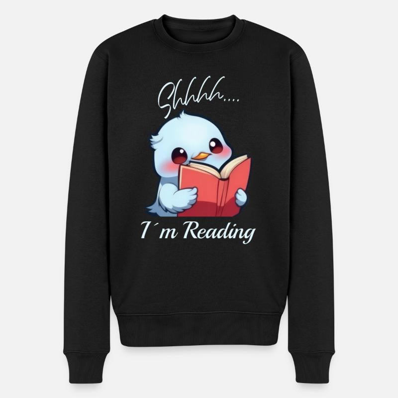 Vogel mit Buch - Männer Premium Bio Pullover - Schwarz