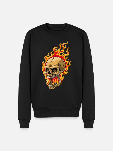 Human skull with flames - Men's Premium Organic Jumper - black