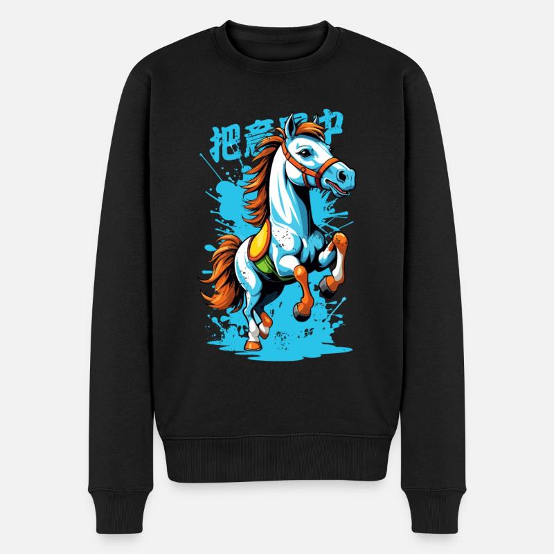 Wildpferd in Bunt - Männer Premium Bio Pullover - Schwarz