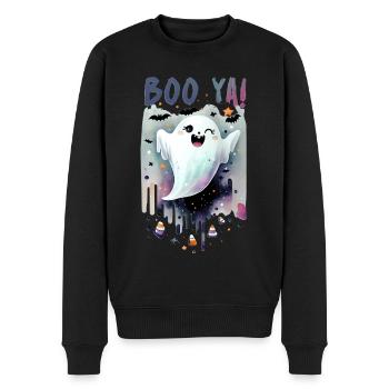 Bouh ! mignon halloween effrayant - Pull Premium bio Homme - noir - Devant - Nico (187cm)