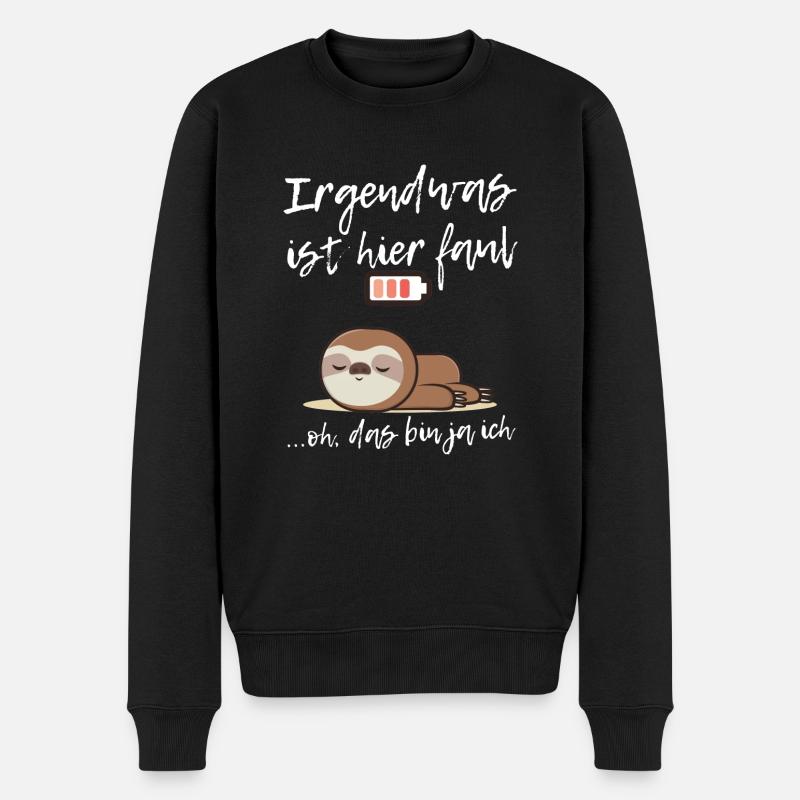Faultier liegend Akku leer - Männer Premium Bio Pullover - Schwarz