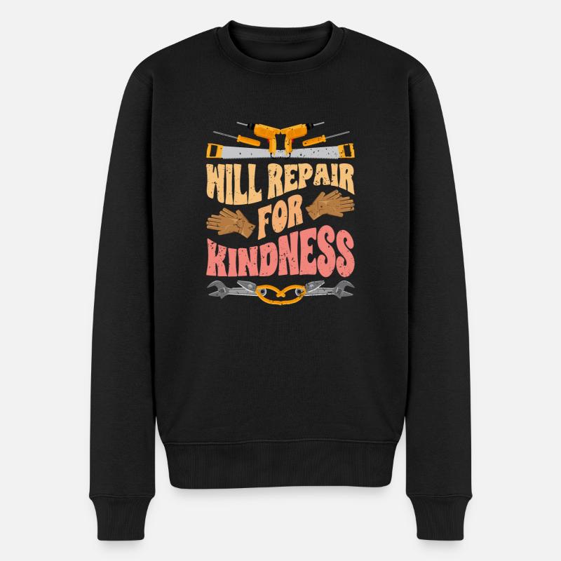 Retro Will Repair For Kindness A Repairman Repair - Männer Premium Bio Pullover - Schwarz