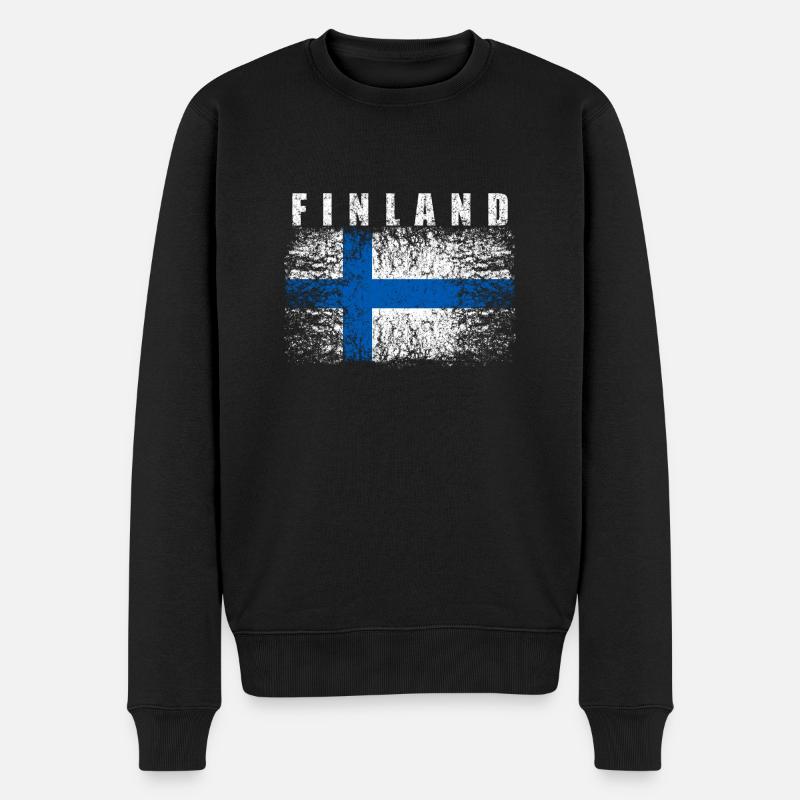 Finnland Flagge 008 AllroundDesigns - Männer Premium Bio Pullover - Schwarz