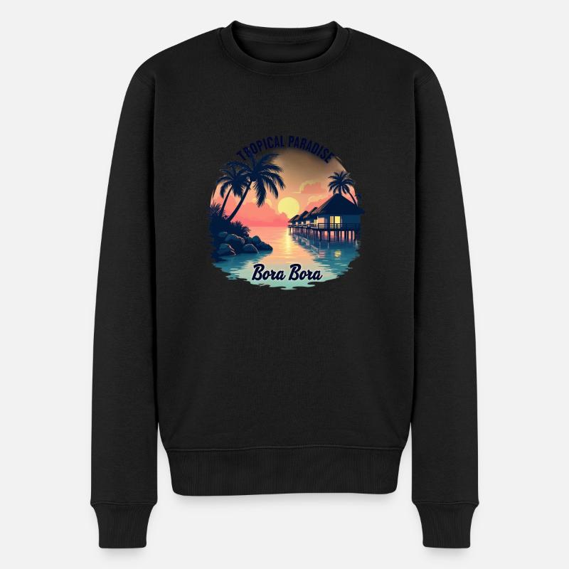 Tropisches Paradies Bora Bora Sonnenuntergang am Strand - Männer Premium Bio Pullover - Schwarz