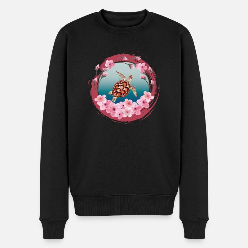 Turtle_Cherry-Blossom - Männer Premium Bio Pullover - Schwarz