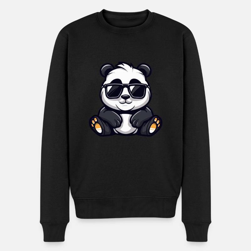 Panda Cool Tier - Männer Premium Bio Pullover - Schwarz