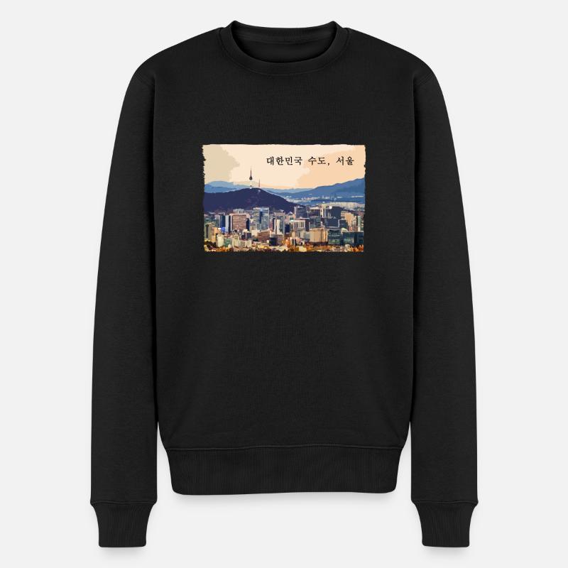 Séoul au coucher du soleil - Pull Premium bio Homme - noir