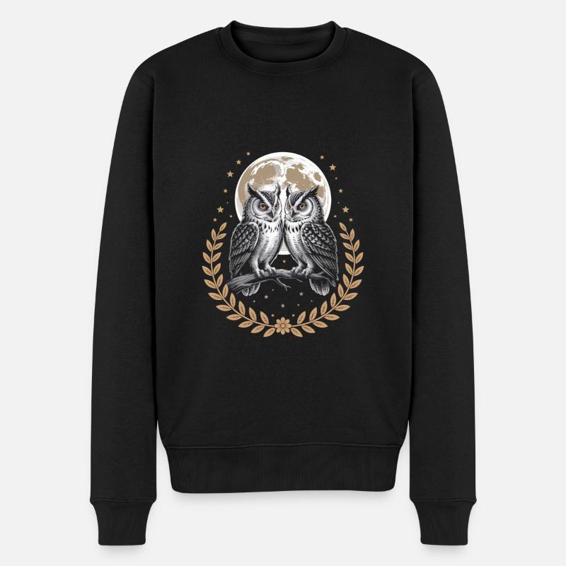 Eule Vogel Mond Natur - Männer Premium Bio Pullover - Schwarz