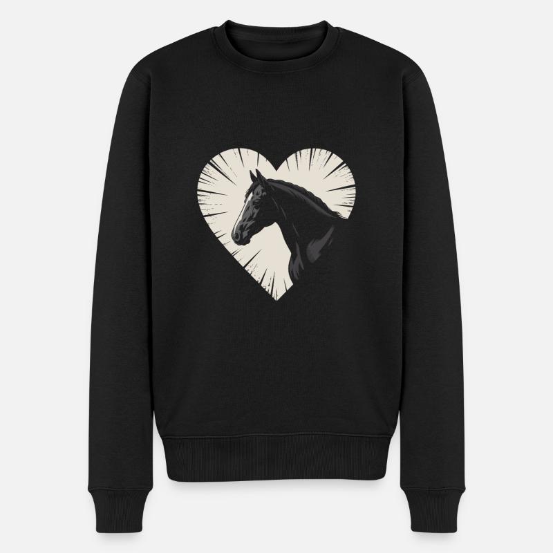 Pferd Herz Reiten - Männer Premium Bio Pullover - Schwarz