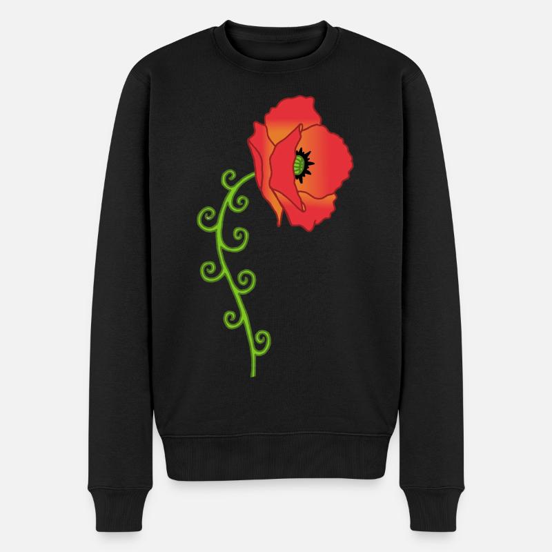 Mohnblume und Spiralblätter - Männer Premium Bio Pullover - Schwarz
