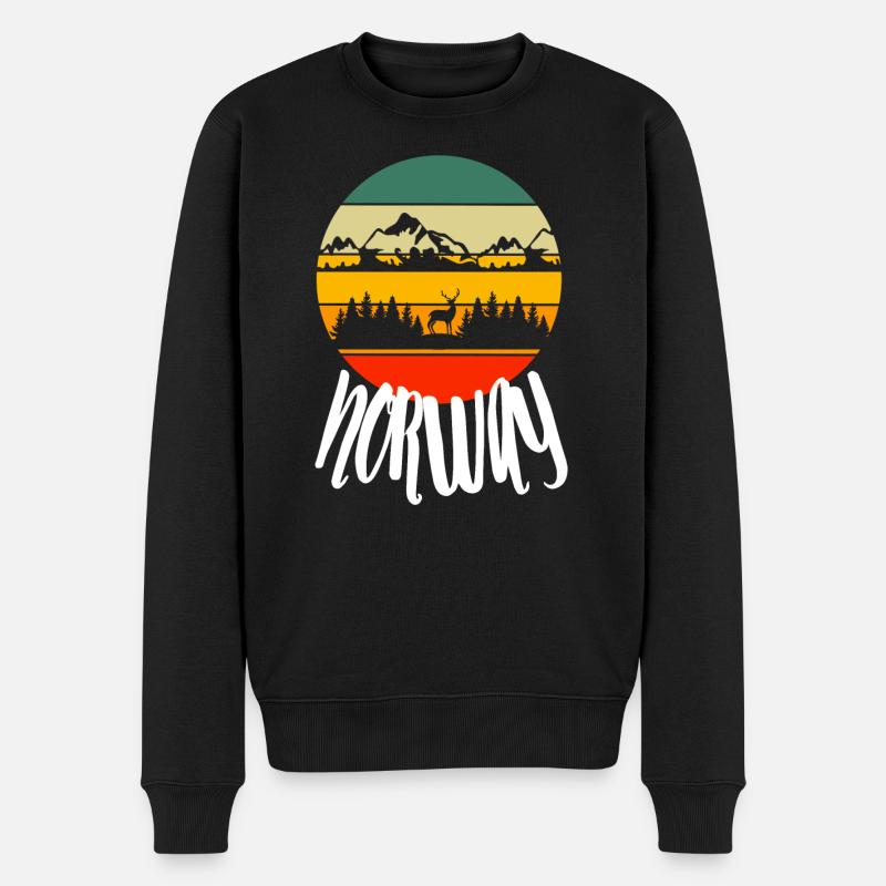 Skandinavien Berge Hirsch Retro Norwegen Natur - Männer Premium Bio Pullover - Schwarz