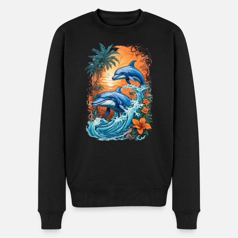 Funny Dolphins - Männer Premium Bio Pullover - Schwarz